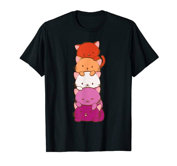 かわいいレズビアンプライドフラッグ カワイイ猫 Tシャツ