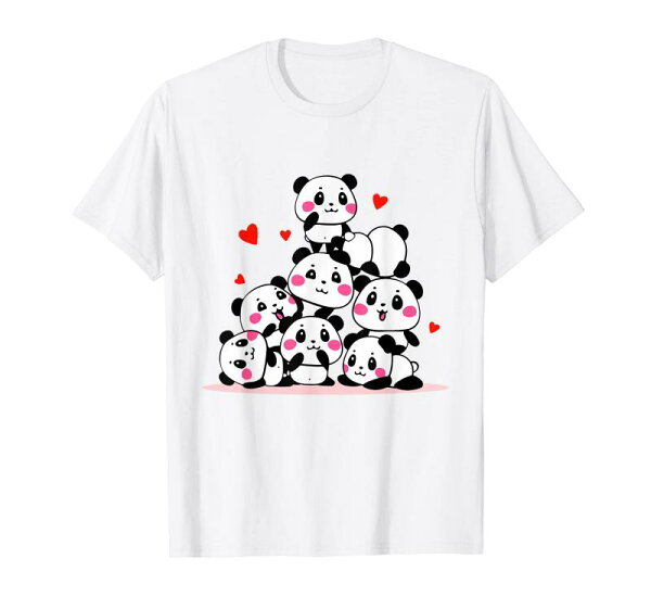 カワイイかわいいベビーパンダと赤いハートのバレンタインデーギフト Tシャツ