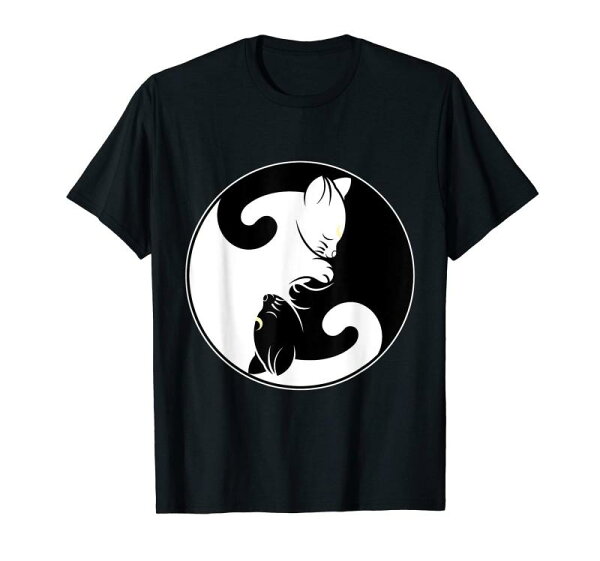 カワイイ陰陽黒猫と月のクレセントヘッドマンガ猫 Kawaii Yin Yang Cat Moon Crescent Tシャツ